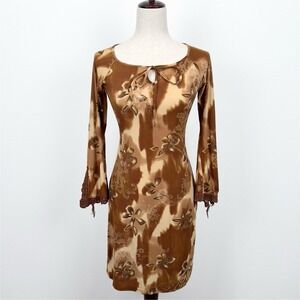 Vtg 90s Wild Cat Dress Womens M Brown Forest Fairy‎ Grunge Whimsigoth Boho Retro